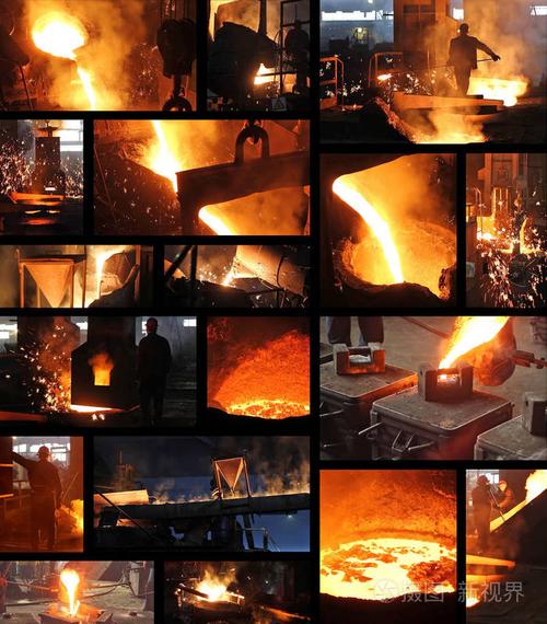 在铸造, 液态金属在铸造, 熔炉熔炼铁, 钢铁厂的辛勤工作.